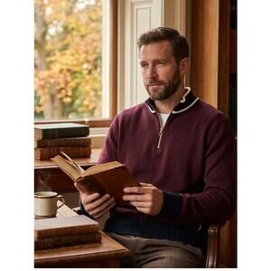 AMI Alexandre Mattiussi 100% Wool Half Zip Sweater Bordeaux Heritage Knit Sz XL